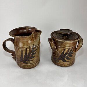 Zem Creamer Sugar Bowl Artisan Handcrafted Pottery Stoneware Farmhouse Lot of 2